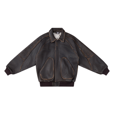 Mertra Aged Leather Jacket (Brown)